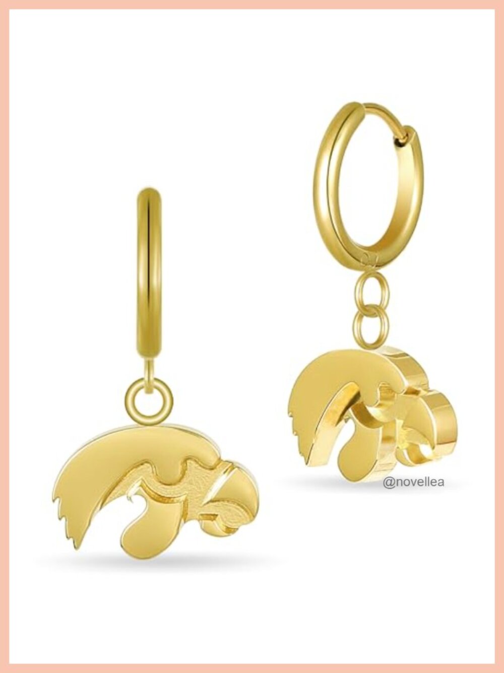 Iowa Hawkeyes Hoop Earrings, 18K Gold Finish Stainless Steel, Hypoallergenic